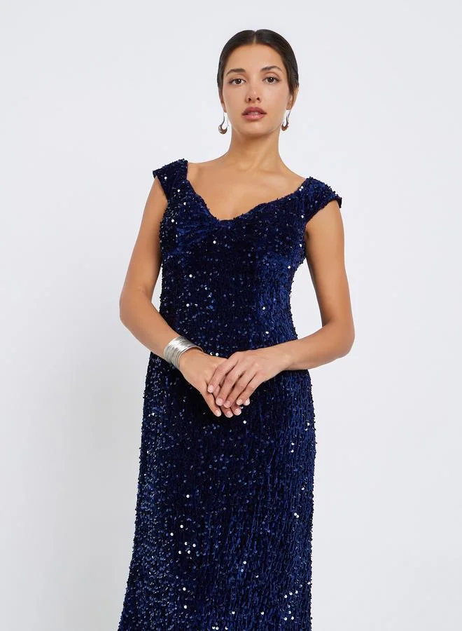 Styli Women Sequin Sleeveless Maxi Evening Dress